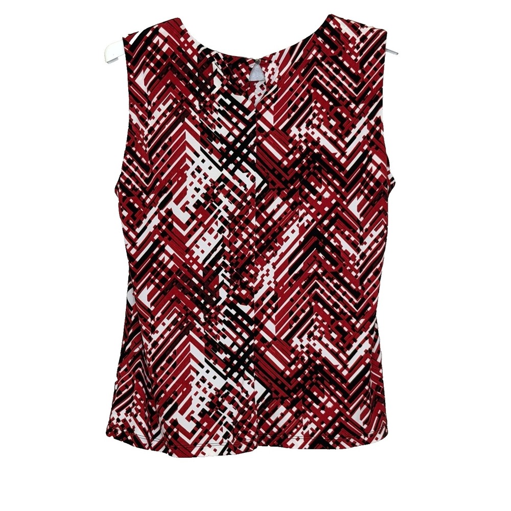 Calvin Klein Blouse Womens Size XL Red Print Sleeveless Pleat Round Neck NEW - Picture 6 of 8